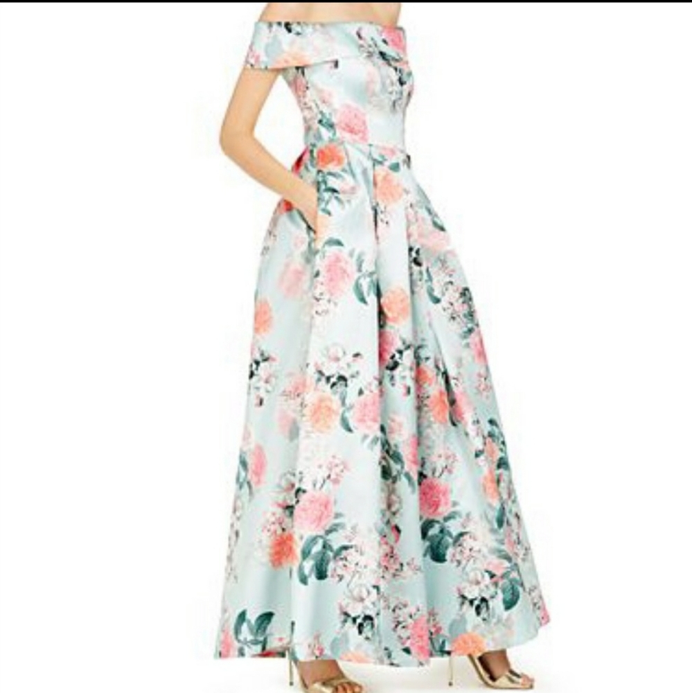 Eliza J Off-The-Shoulder Floral Gown
